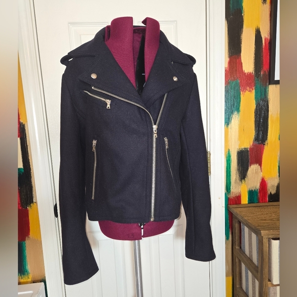 GAP Jackets & Blazers - GAP Wool Blend Dark Blue Moto Jacket With Zippers Medium